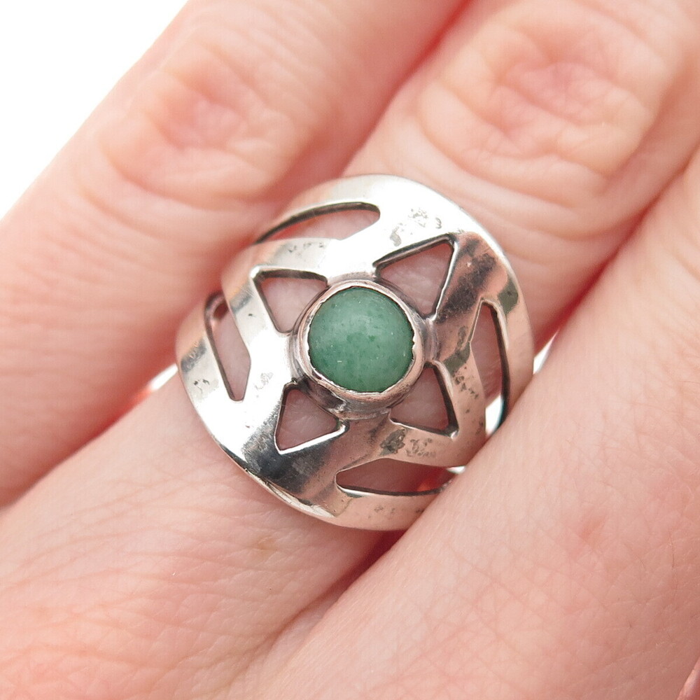 925 Sterling Silver Vintage Mexico Real Aventurine Floral Ring Size 6.5